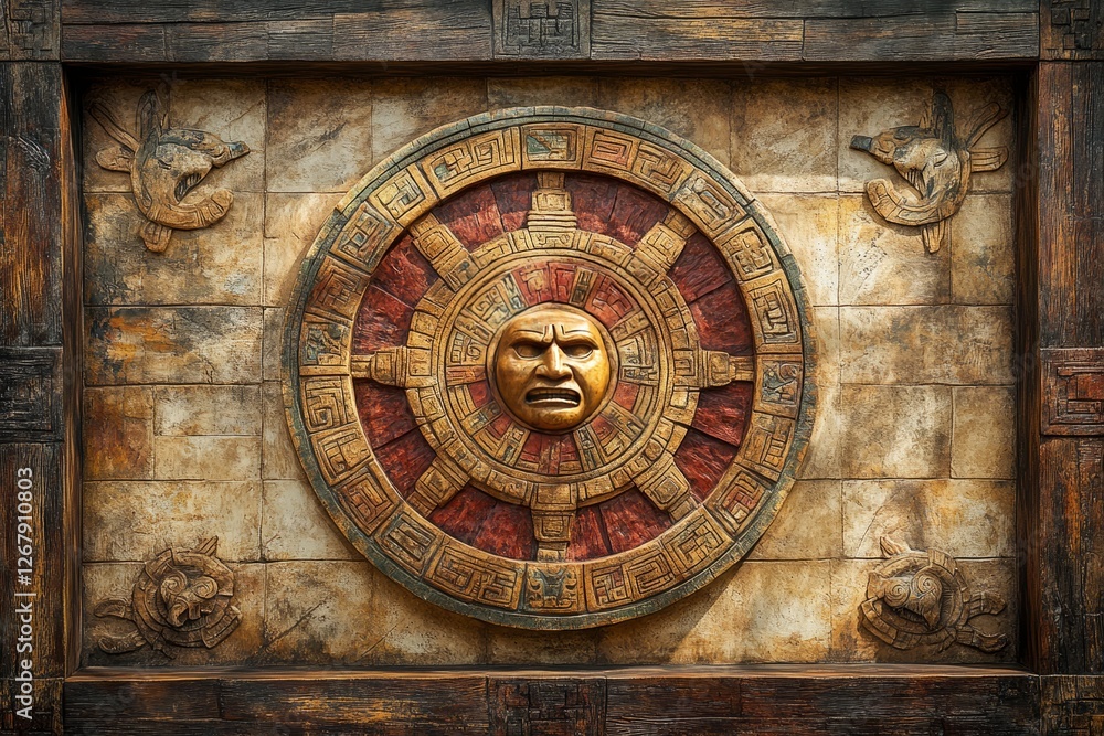 Obraz premium Ancient stone carving with central sun face