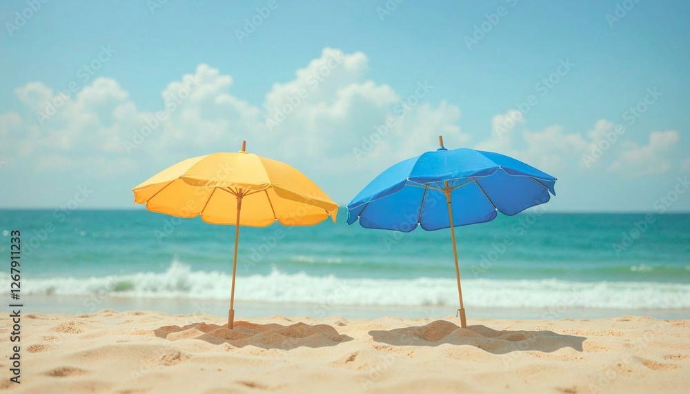 Colorful Beach Umbrellas on Sunny Coast Colorful Beach Umbrellas on Sunny Coast