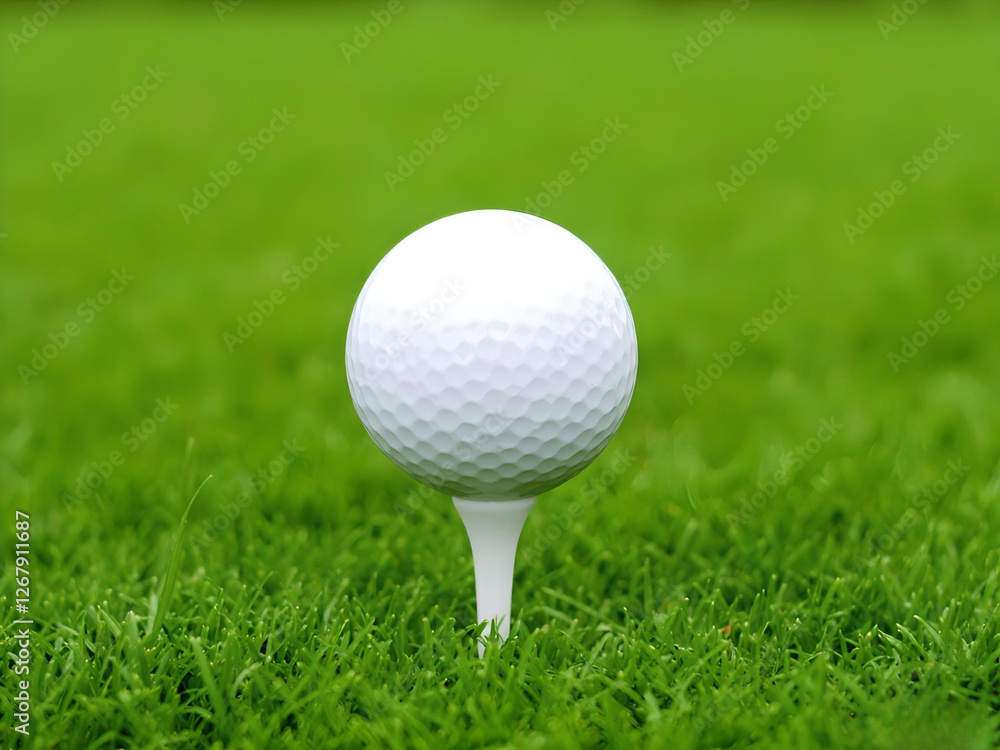 White golf ball on a black tee positioned on lush green grass. A white golf ball sits on a black tee atop vibrant green grass. The setting suggests a golf course, inviting players to take their swing. White golf ball on a black tee positioned on lush green grass. A white golf ball sits on a black tee atop vibrant green grass. The setting suggests a golf course, inviting players to take their swing.