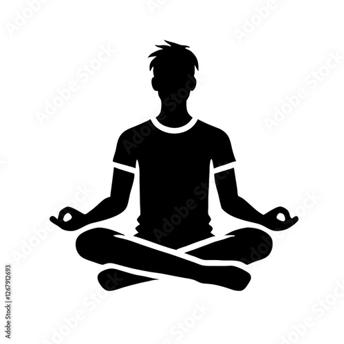 Person meditating in a cross-legged position with hands in a mudra on a clear background
