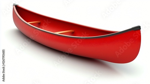 Red canoe on white background, ready for adventure