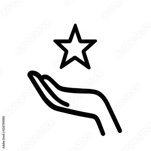 Minimalist line drawing of a hand with a star hovering above, symbolizing support and hope, icon