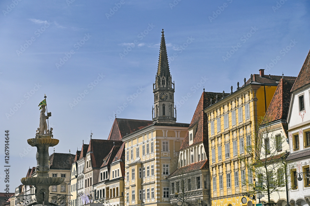 Old buildings and church in Steyr, Upper Austria, Austria Old buildings and church in Steyr, Upper Austria, Austria