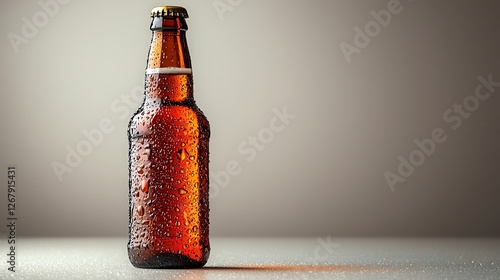 A cold amber drink with condensation droplets. photo