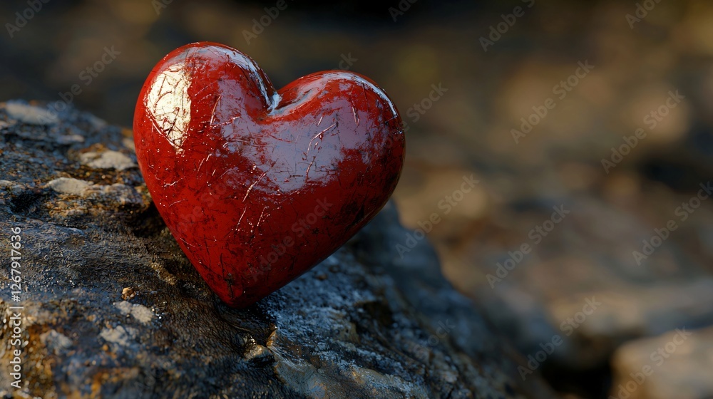 Obraz premium Red heart stone nature background love