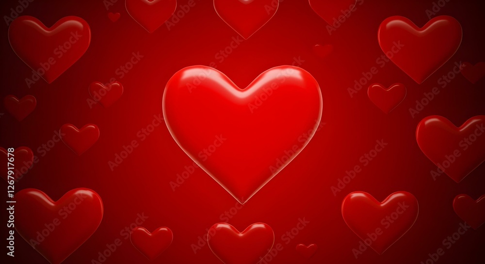Un corazón rojo sobre un fondo rojo con más corazones Un corazón rojo sobre un fondo rojo con más corazones