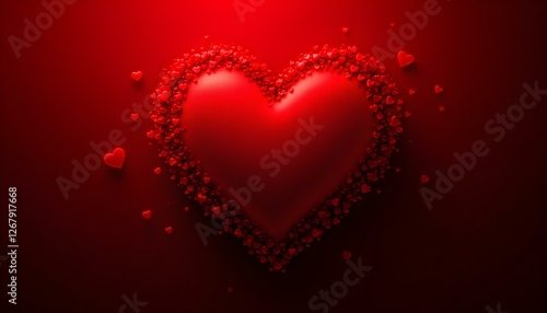 Un corazón rojo sobre un fondo rojo con más corazones