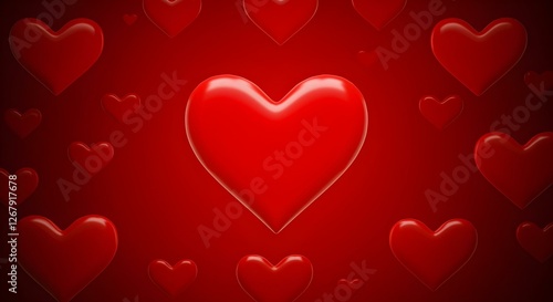 Un corazón rojo sobre un fondo rojo con más corazones