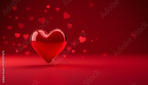 Un corazón rojo sobre un fondo rojo con más corazones