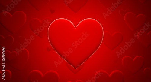 Un corazón rojo sobre un fondo rojo con más corazones