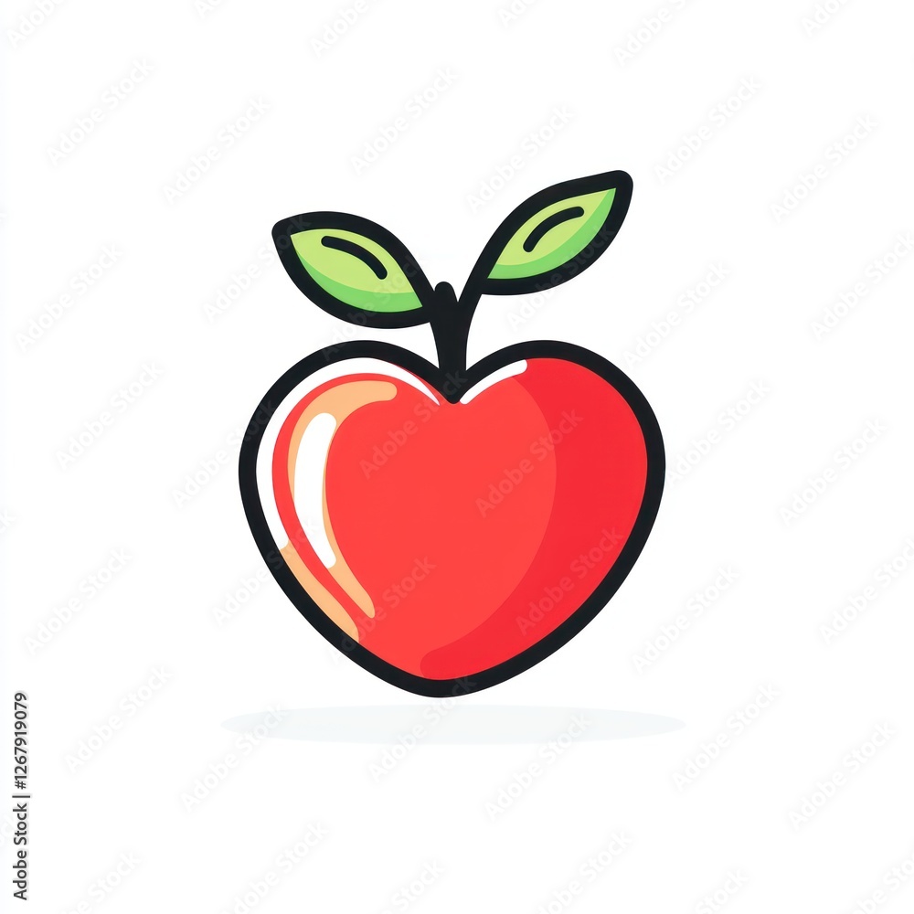 Fototapeta premium Heart-shaped apple with leaves, white background, healthy food concept