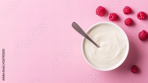 Wallpaper Mural Creamy yogurt with fresh raspberries on a pink background.  A delicious and healthy snack! Torontodigital.ca