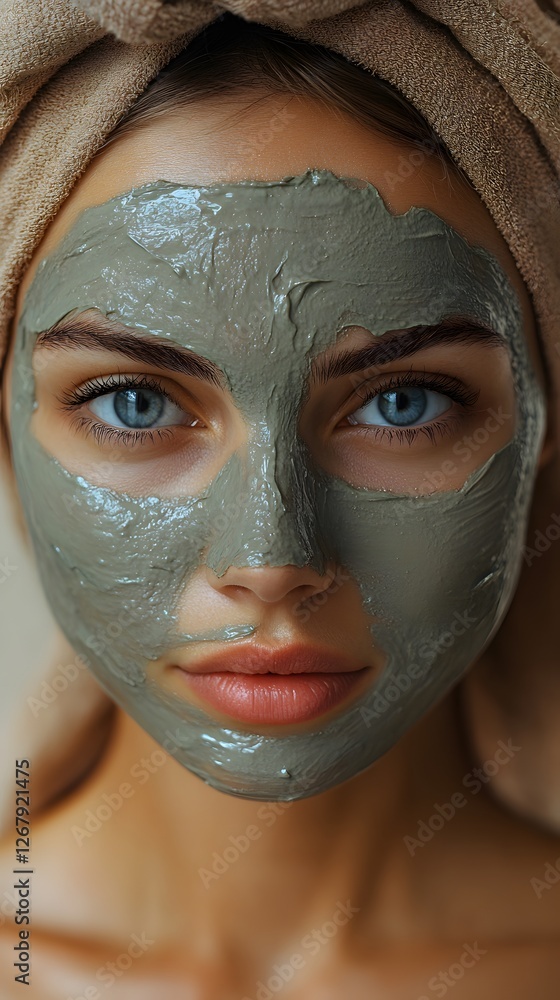 A Woman Indulging in a Luxurious Spa Treatment with a Clay Mask, Reflecting Serenity and Nature's Essence in a Beauty Salon A Woman Indulging in a Luxurious Spa Treatment with a Clay Mask, Reflecting Serenity and Nature's Essence in a Beauty Salon