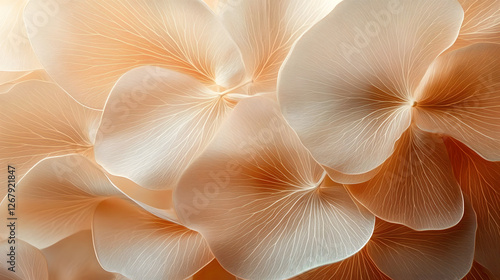 Nature abstract of flower petals, beige transparent leaves with natural texture as natural background or wallpaper. Macro texture, neutral color aesthetic photo with veins of leaf, botanical design.