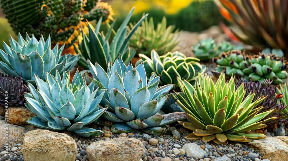 Succulents thrive in desert garden at sunset Succulents thrive in desert garden at sunset