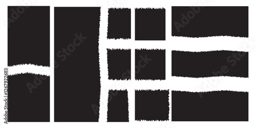 Set of vector border frames with rough edges . Rectangular frame template collection . distress texture . Grunge tiny frame borders isolated on the background . Rough edges effect . EPS 10.