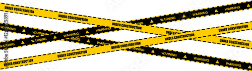 Seamless construction border with warning caution signs. Black and yellow striped lines, ideal for safety barriers, roadwork zones, and cautionary designs. Includes brushes for easy use.