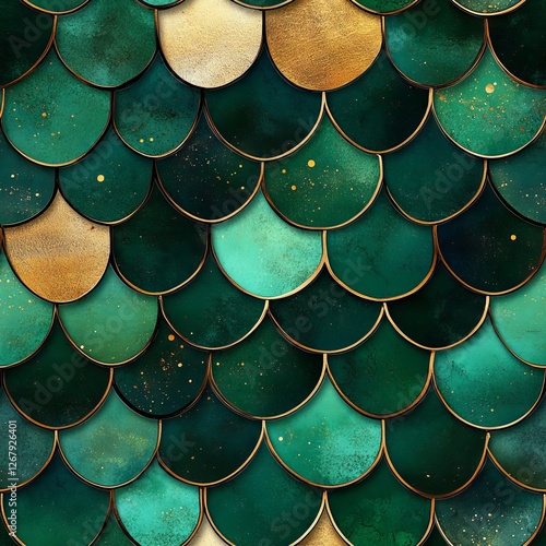 Wallpaper Mural Seamless Pattern - Elegant Green and Gold Scale Pattern Torontodigital.ca