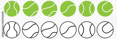 Set with tennis balls vector icons. Tennis balls black and yellow collection. Sport game. Tennis ball icon isolated on white background. Sport symbol. Fitness, competition, for UI design. EPS 10.