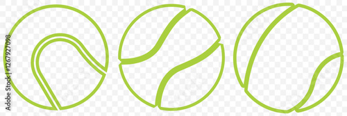 Set with tennis balls vector icons. Tennis balls black and yellow collection. Sport game. Tennis ball icon isolated on white background. Sport symbol. Fitness, competition, for UI design. EPS 10.