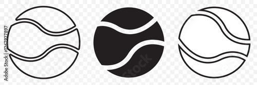 Tennis ball icon set vector graphics illustration isolated on transparent background. Eps 10.