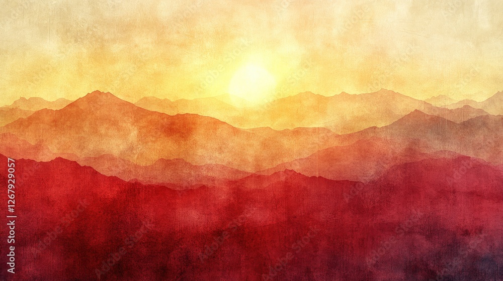 Sunrise over mountain range, painted effect, background use Sunrise over mountain range, painted effect, background use