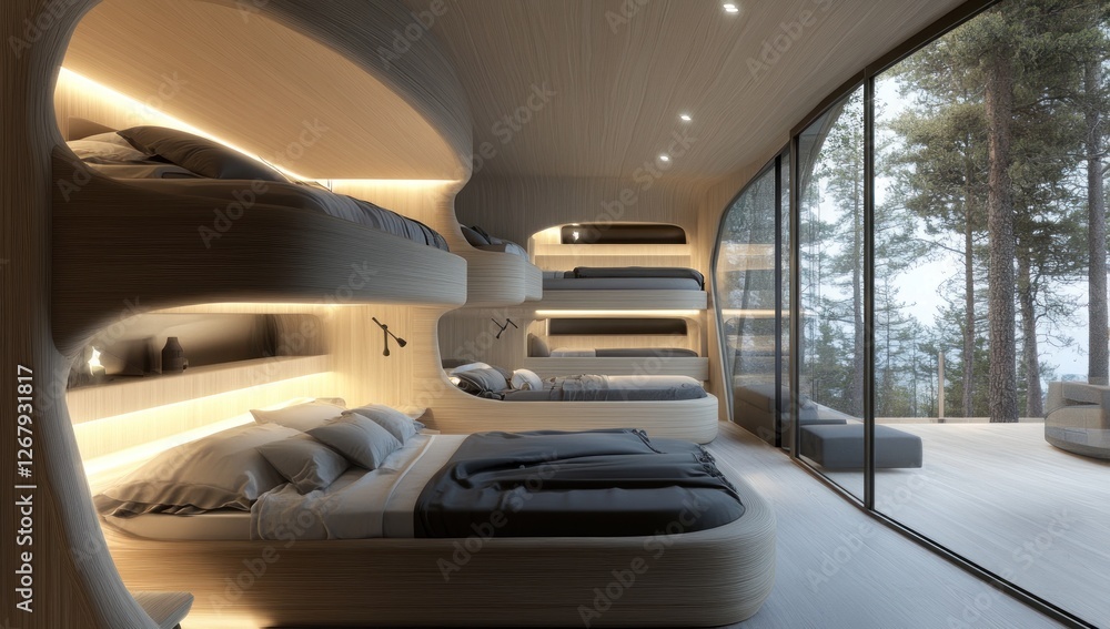 Fototapeta premium Modern Cabin with Panoramic Forest Views