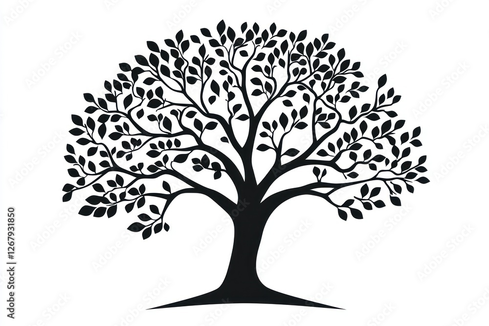 Elegant Silhouette of a Large Tree with Intricate Branches and Lush Leaves Design Elegant Silhouette of a Large Tree with Intricate Branches and Lush Leaves Design