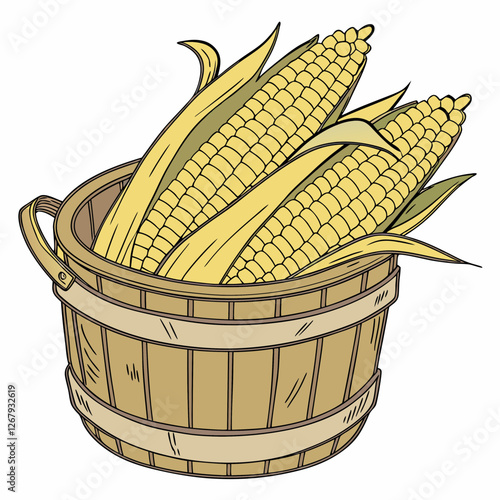 Fresh Golden Corn Cobs with Green Husks Organic Farm Produce Vector Illustration