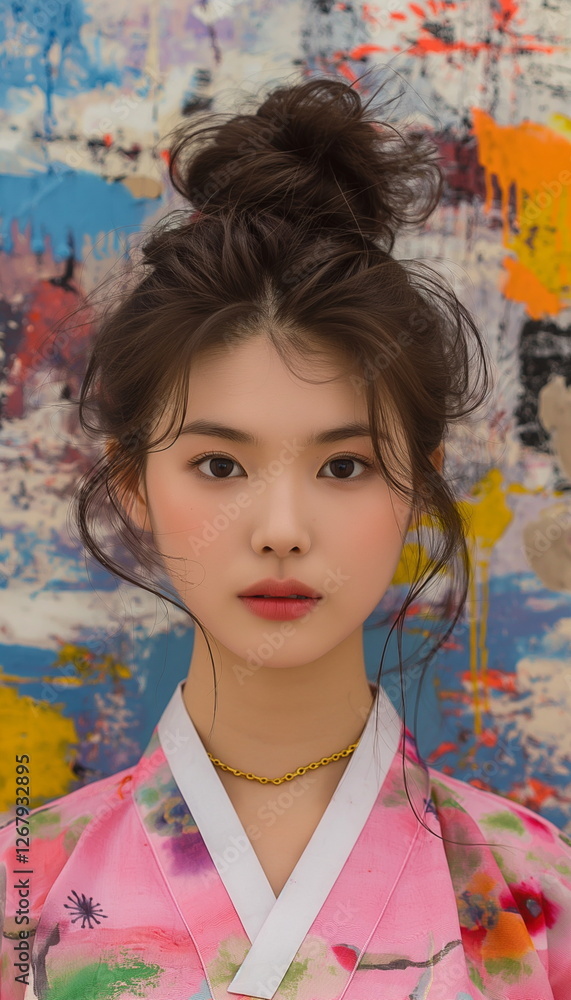 Fototapeta premium A Korean woman with a delicate almost doll-like fa_007
