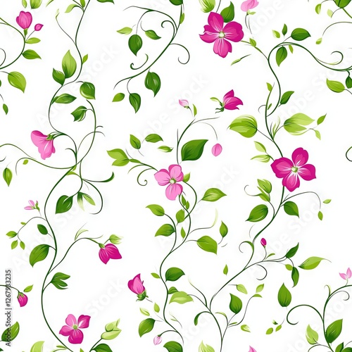 Wallpaper Mural Seamless Pattern - Elegant floral pattern with pink flowers and green vines. Torontodigital.ca