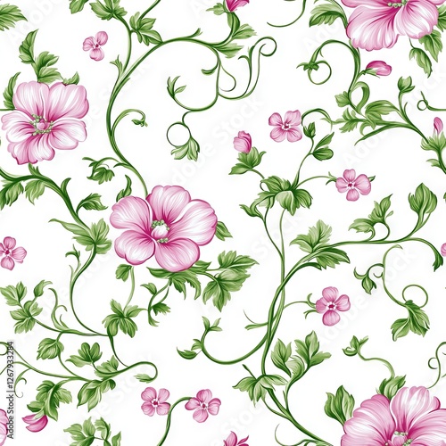 Wallpaper Mural Seamless Pattern - Elegant pink floral pattern on white background Torontodigital.ca