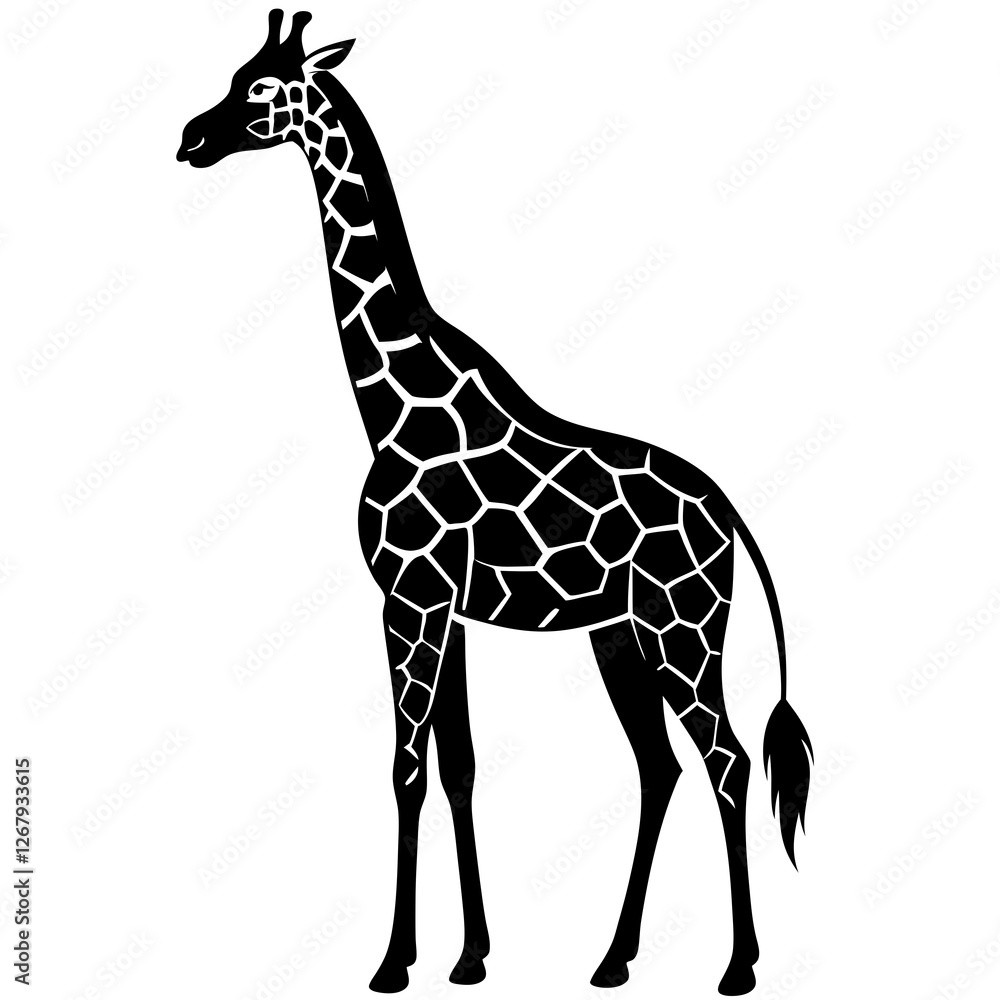 Obraz premium giraffe black silhouette vector, Simple silhouette Design vector icon with white background. Wild animal vector 