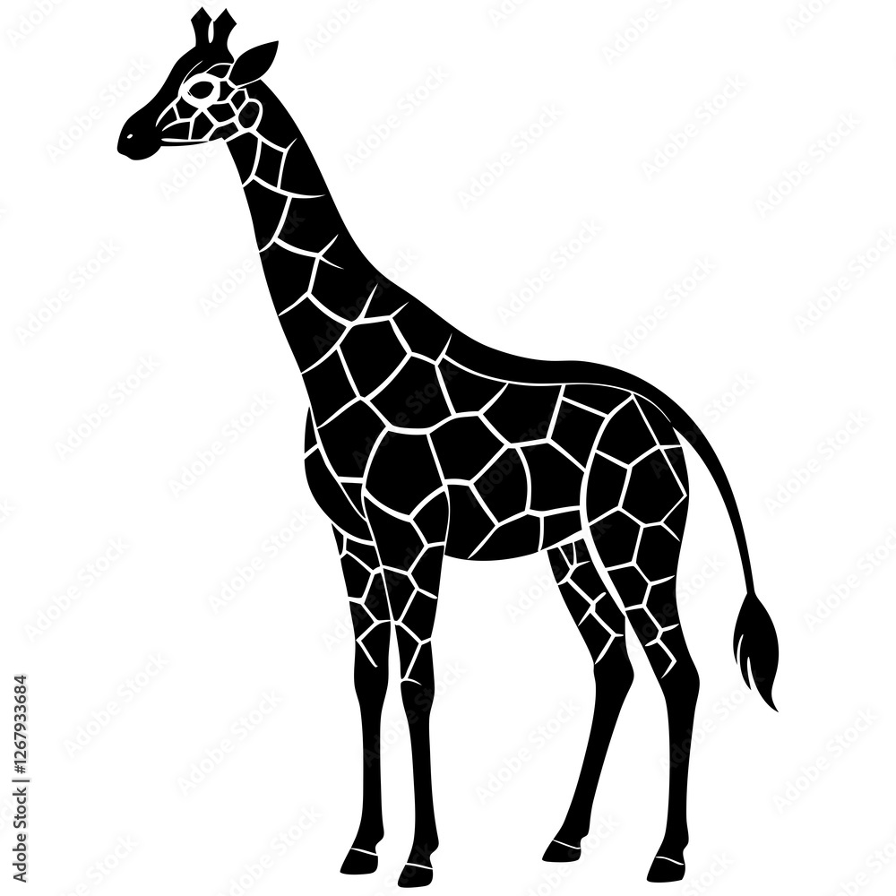 Obraz premium giraffe black silhouette vector, Simple silhouette Design vector icon with white background. Wild animal vector 