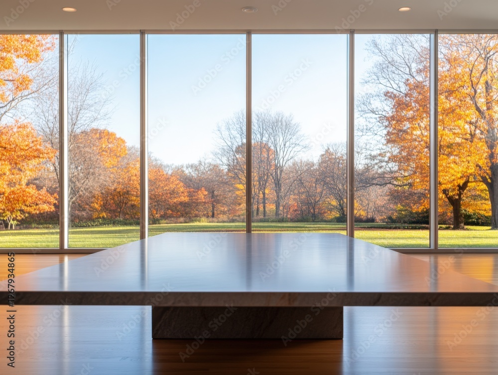 Fototapeta premium conference table with a view of autumn trees.