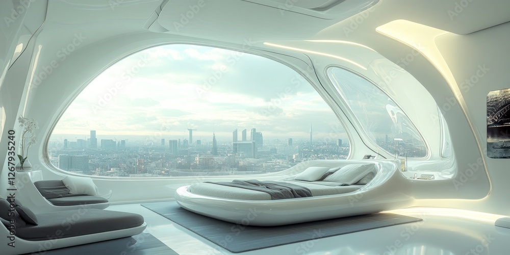 Futuristic Cityscape Bedroom: A Modern Architectural Masterpiece Futuristic Cityscape Bedroom: A Modern Architectural Masterpiece
