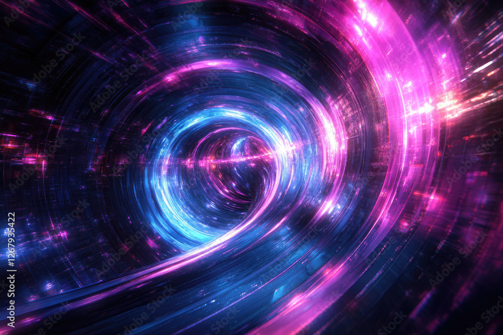 Abstract swirling tunnel of vibrant pink and blue light, a digital art depiction of energy and movement. Abstract swirling tunnel of vibrant pink and blue light, a digital art depiction of energy and movement.