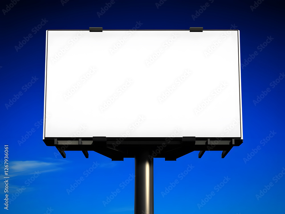 Fototapeta premium Blank billboard against a bright blue sky, ready for advertisements or announcements. Clean, simple design. Great for outdoor advertising concepts.