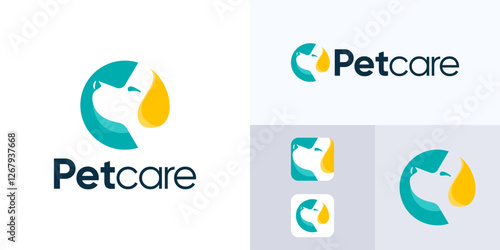 Pet care logo design, Animals pet shop vector icon Illustrations, Creative letter C integrated with dog head, Modern flat logo design template.