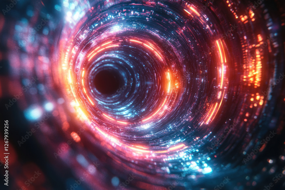 Abstract swirling tunnel of vibrant red and blue neon lights, creating a mesmerizing digital vortex. Abstract swirling tunnel of vibrant red and blue neon lights, creating a mesmerizing digital vortex.