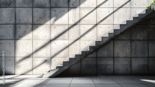 brutalist concrete wall with dramatic angular shadows contemporary architectural detail textural pattern monochromatic composition
