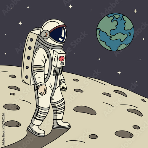astronaut, cosmos, moon, cosmos, astronaut, space, cartoon, illustration, vector, fun, drawing, art, comic