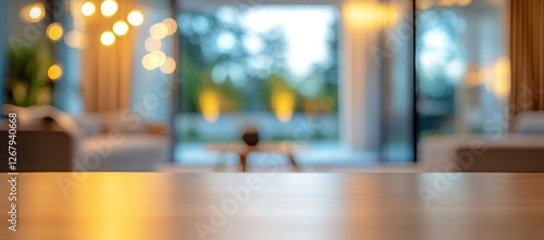 Wallpaper Mural Blurred Luxury Living Room with Wooden Tabletop Torontodigital.ca