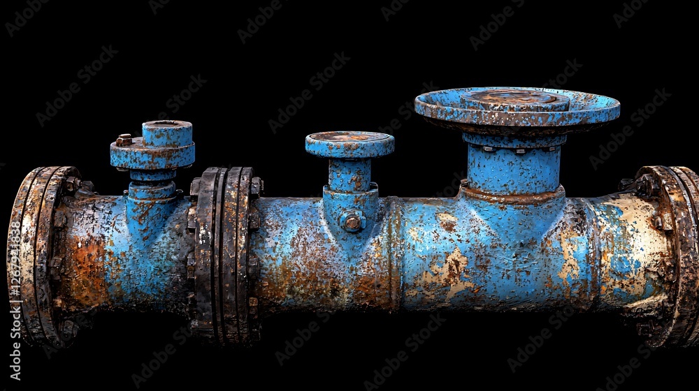 Rusty blue industrial pipe section, isolated background Rusty blue industrial pipe section, isolated background