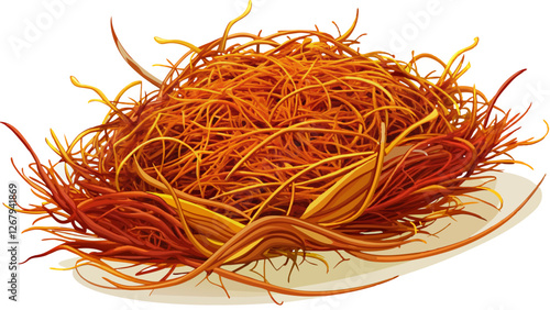 Saffron spice threads (strands) isolated on white background