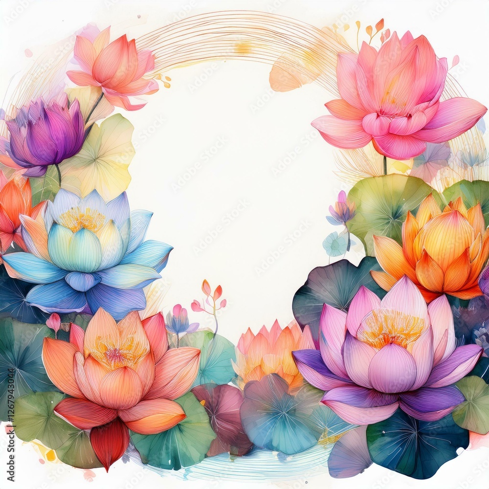 Obraz premium Beautiful border frame of water lotus flowers background concept graphic resource