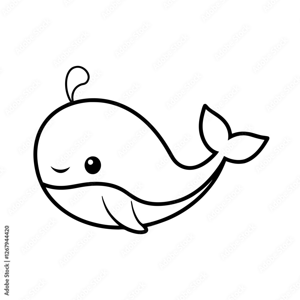 Obraz premium Cute Minimalist Whale Icon – Adorable Cartoon Whale Line Art Logo