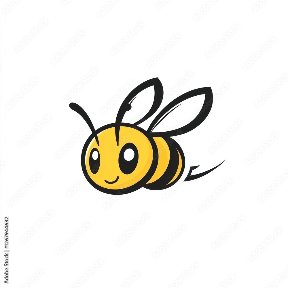 Cute cartoon bee flying, white background, children's book illustration Cute cartoon bee flying, white background, children's book illustration