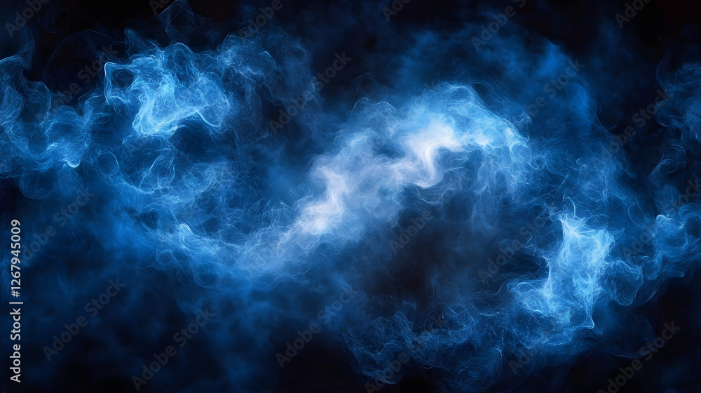 Blue smoke swirls, dark background, abstract design, digital art Blue smoke swirls, dark background, abstract design, digital art