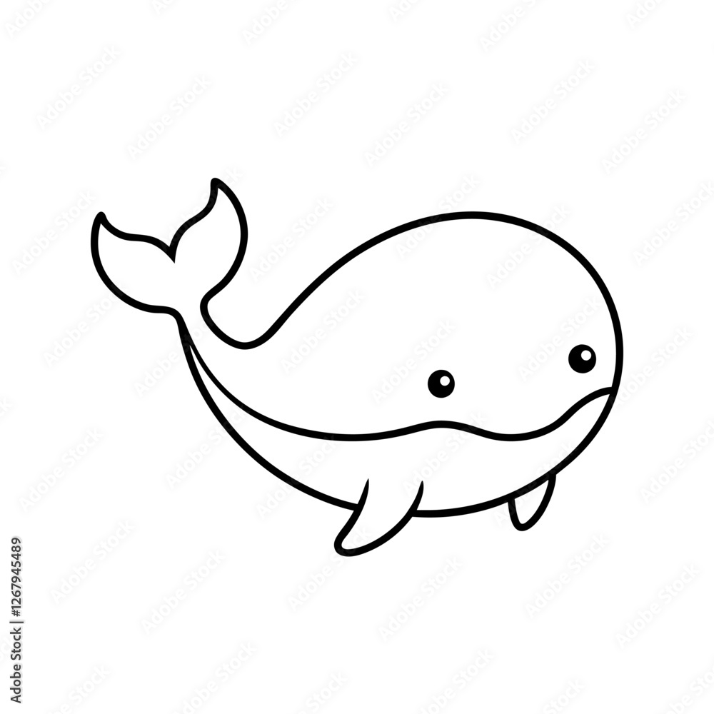 Cute Minimalist Whale Icon – Adorable Cartoon Whale Line Art Logo Cute Minimalist Whale Icon – Adorable Cartoon Whale Line Art Logo